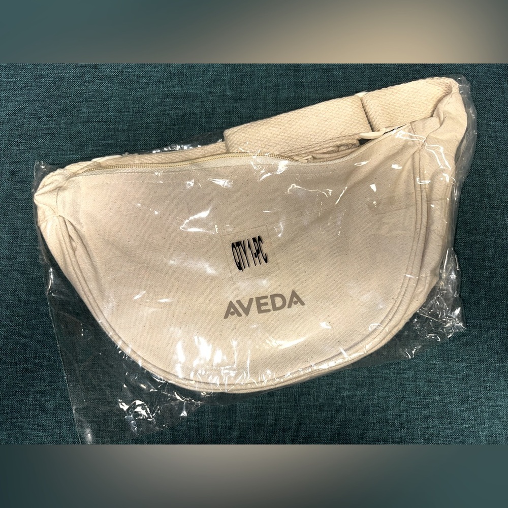 AVEDA Natural Canvas Cotton Zippered Crossover Belt Bag Cosmetic Bag NEW